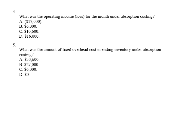What was the unit product cost for the month under variable costing?