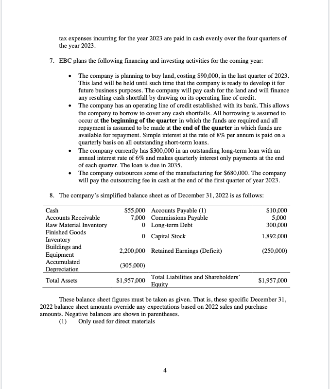 each quarter's activity and the activity for the year in total. The