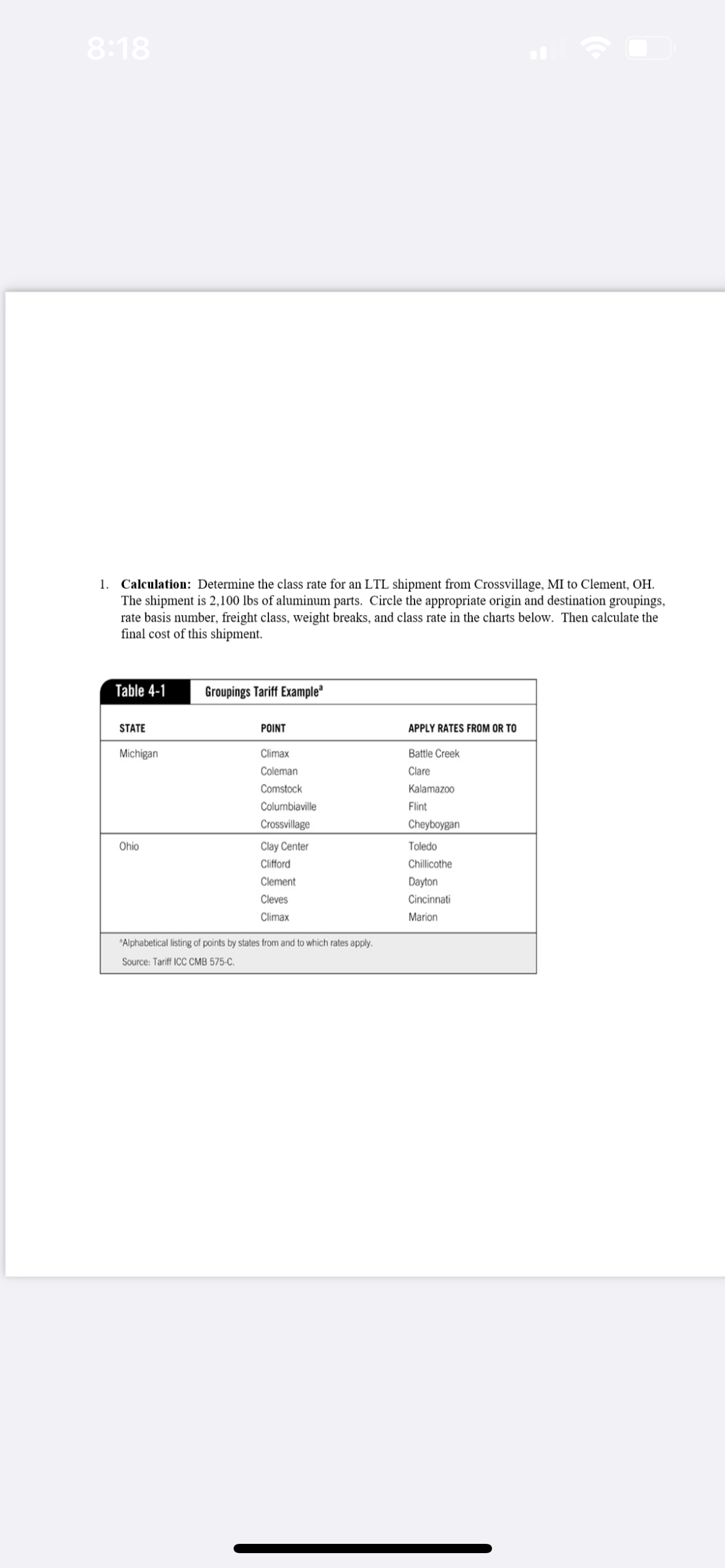 1b) BASIS NUMBER MINIMUM CHARGE WEIGHT 200 100 85 201 to 250