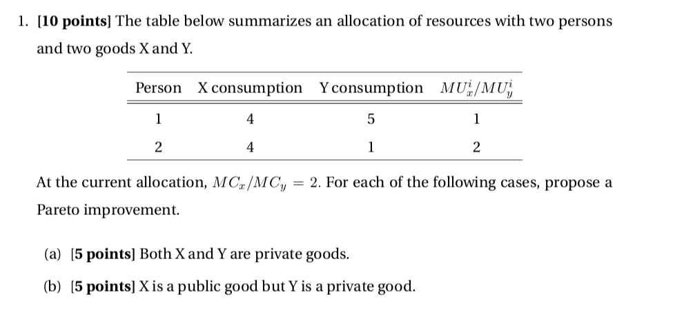 help with question 1 1. [10 points] The table below summarizes an