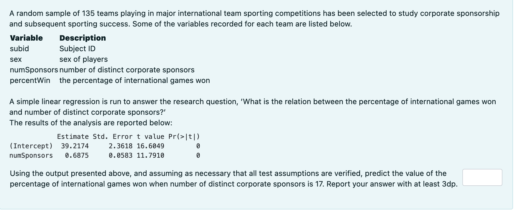 Hi how do i solve this? A random sample of 135 teams