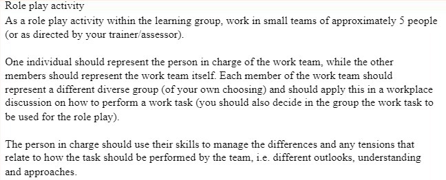 group, work in small teams of approximately 5 people (or as directed