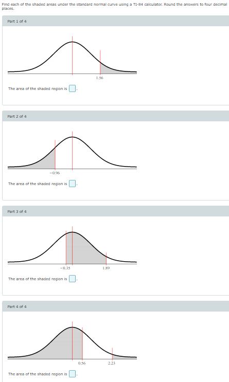 2' = 1,56 and z = 1.98.. (d) Find the area under