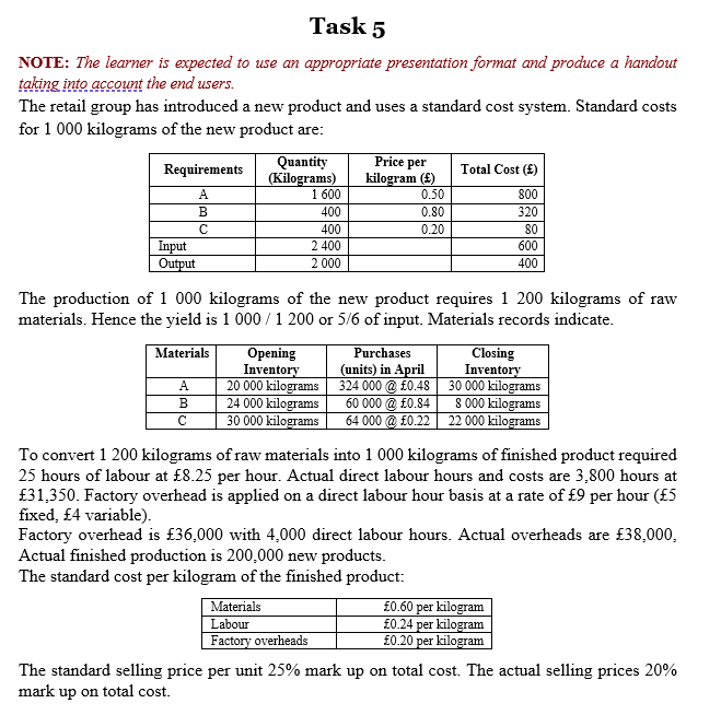  Task 5 NDTE: The learner is eclgpleuctsnT to use. or: appropriate