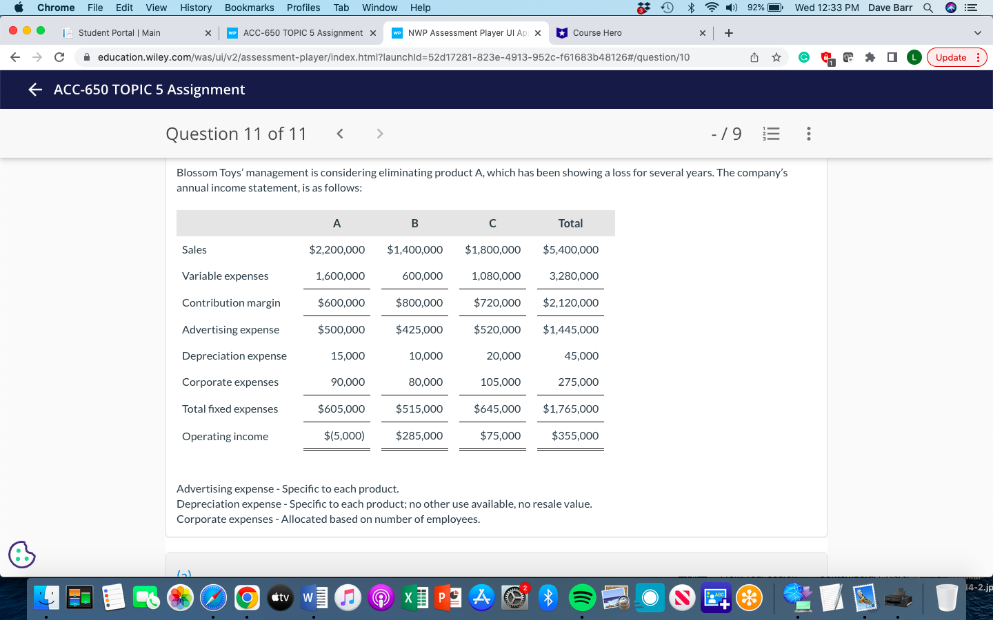 Student Portal | Main x WP ACC-650 TOPIC 5 Assignment x WP