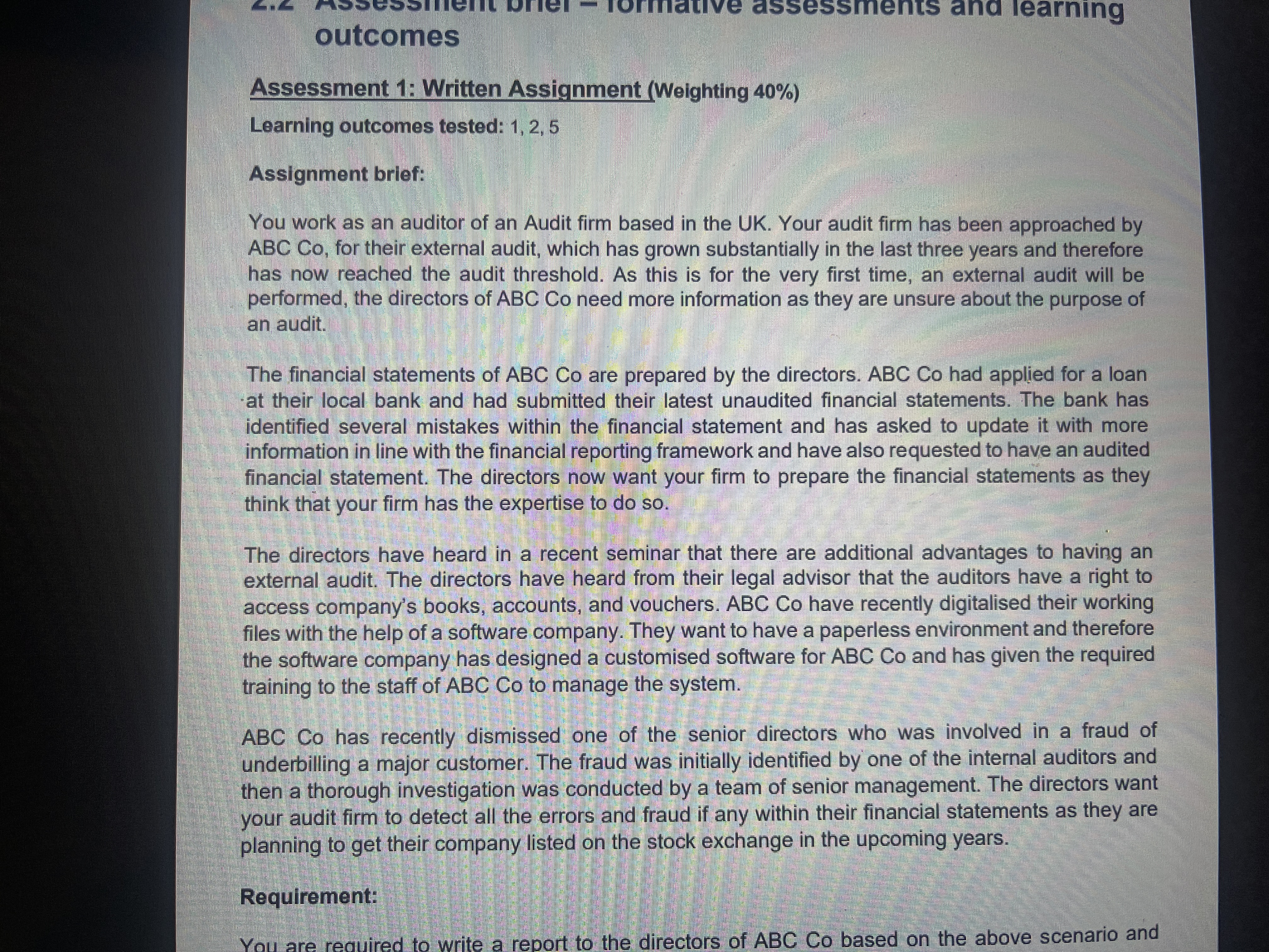 formative assessments and learning outcomes Assessment 1: Written Assignment (Weighting 40%)