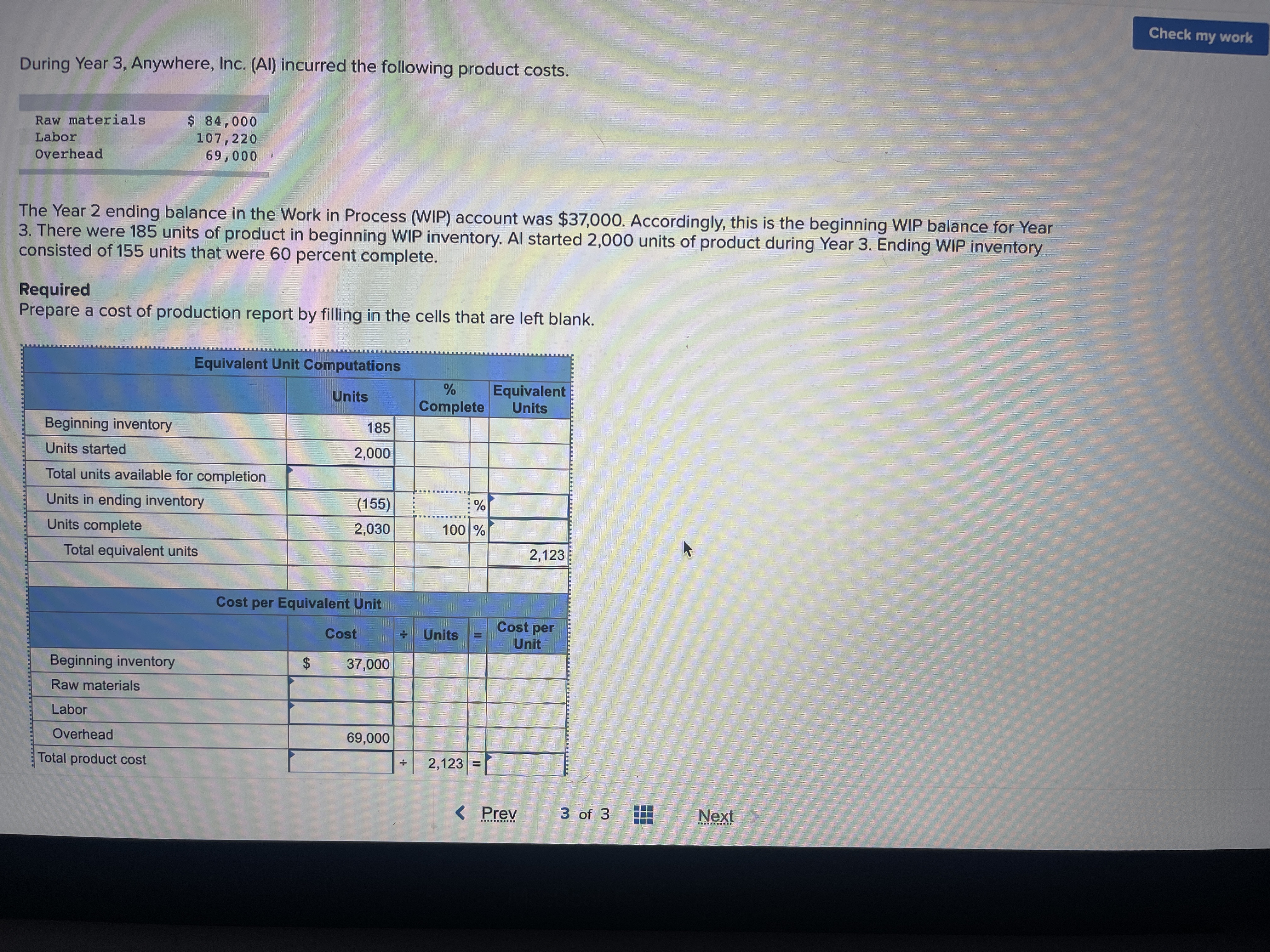& Exit Check 3 The Year 2 ending balance in the Work