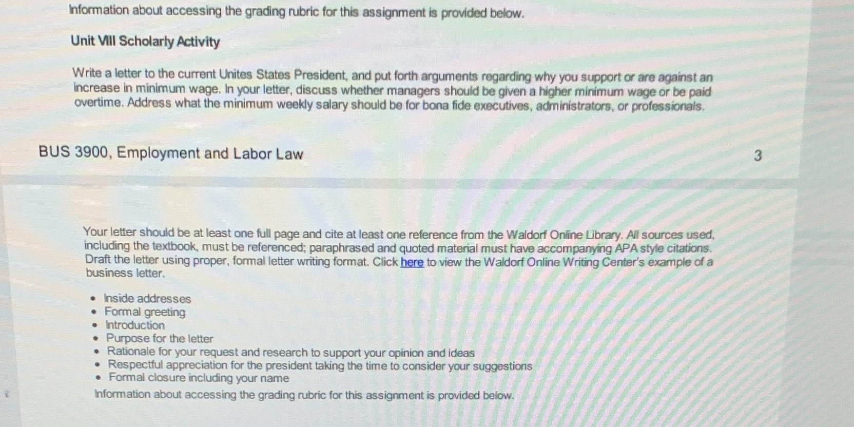 below. Unit Vill Scholarly Activity Write a letter to the current Unites