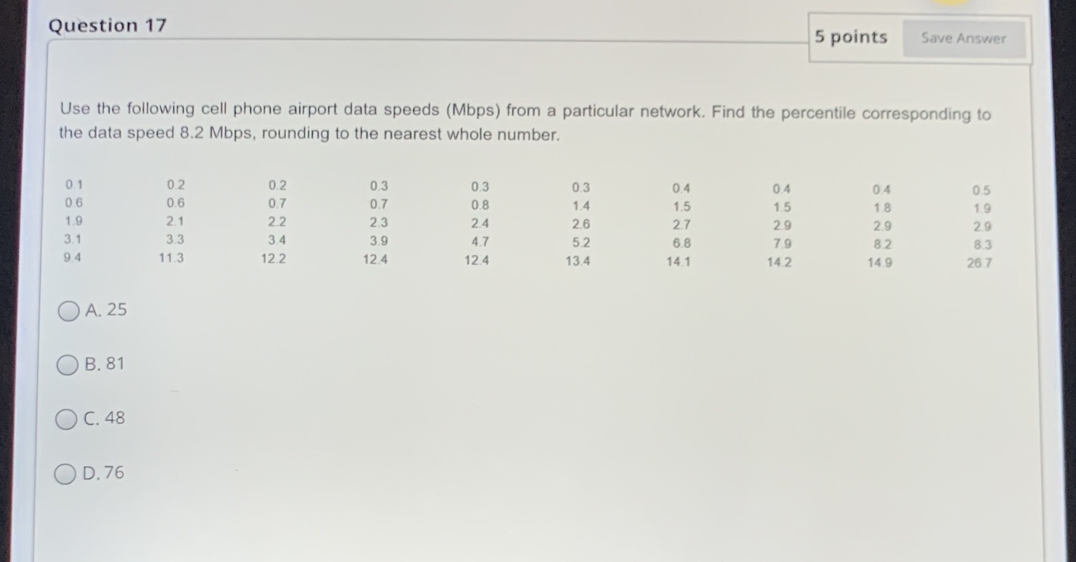  Question 17 5 points Save Answer Use the following cell phone