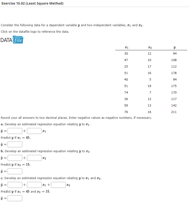  Exercise 15.02 (Least Square Method) Consider the following data for a