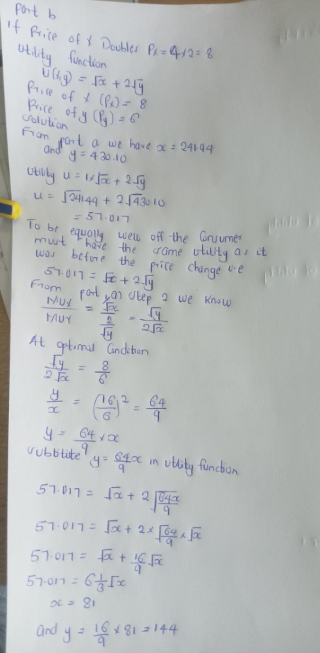 the nearest integer if needed.) b) Suppose that the price of x