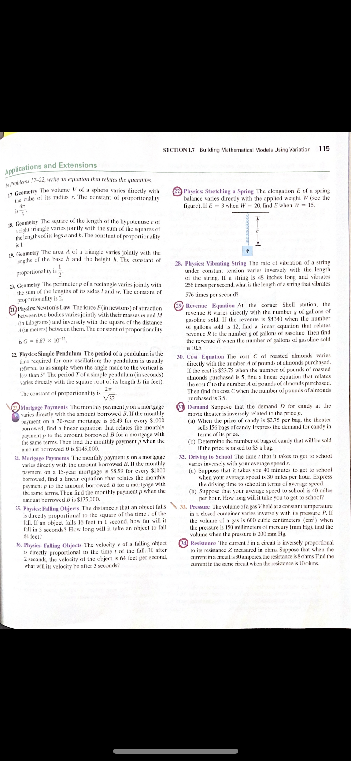 Please solve the circle part. SECTION 1.7 Building Mathematical Models Using Variation