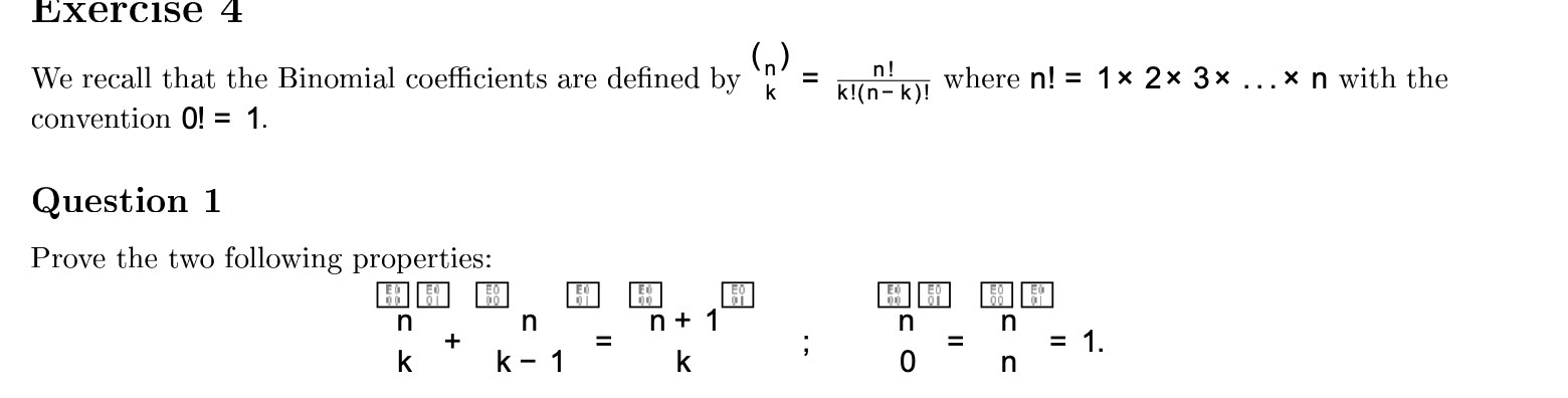 (n ) n! k k!(n- k)! where n! = 1x 2x 3x