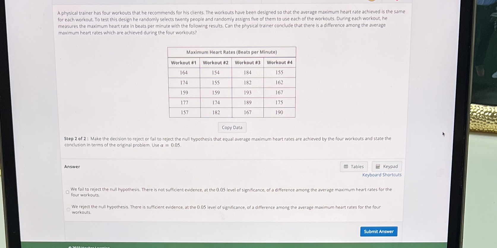 The test statistic is 2.68 please help! If I get one more