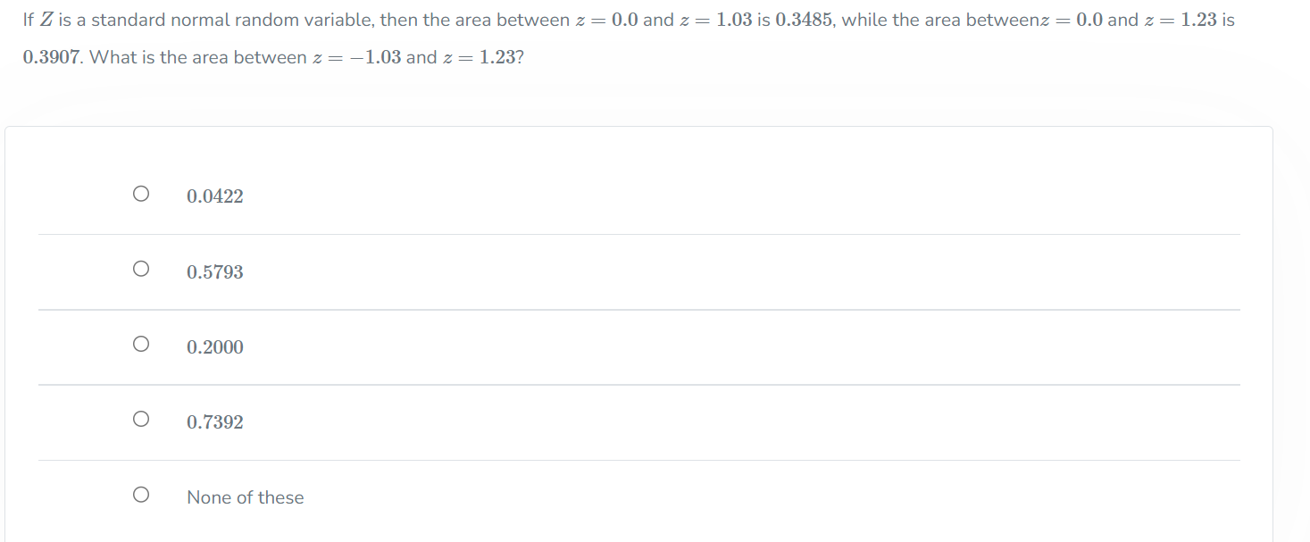 between z = 0.0 and z = 1.03 is 0.3485, while the