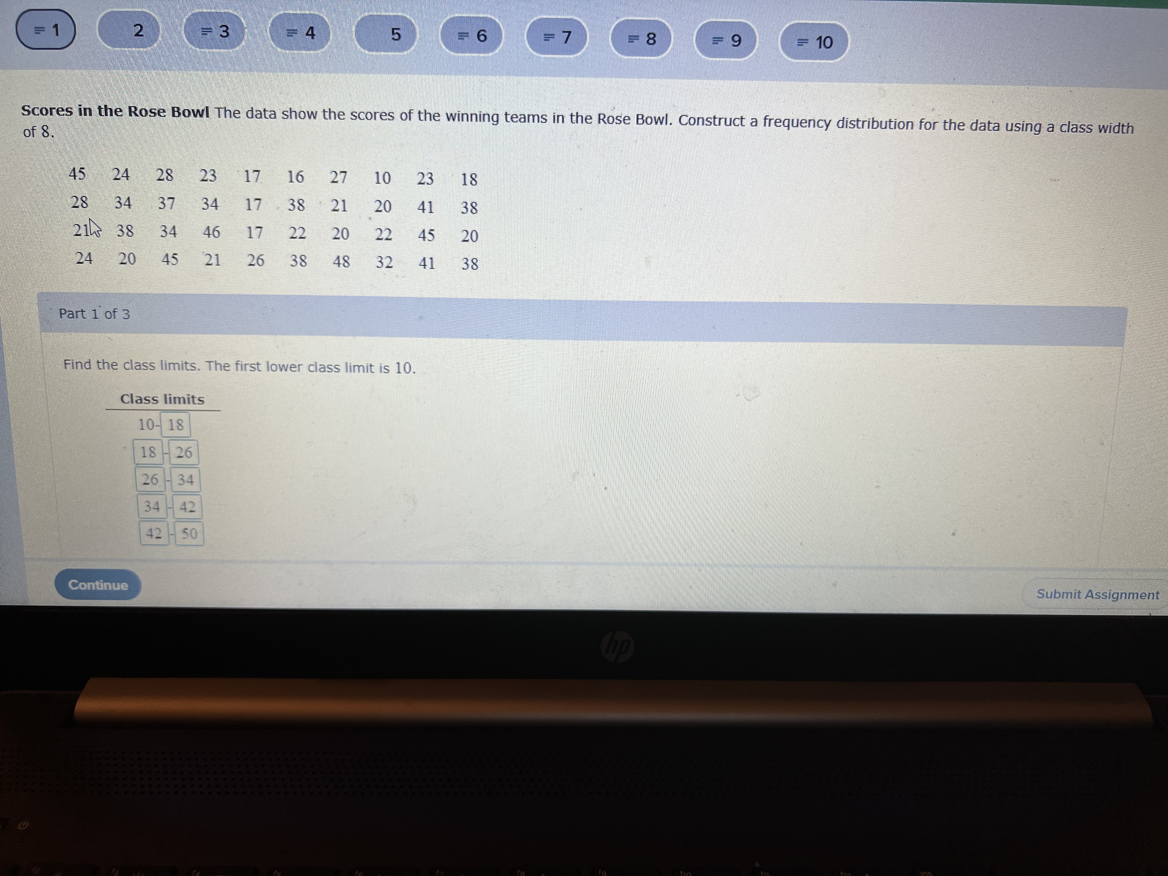 = 8 10 Scores in the Rose Bowl The data show the