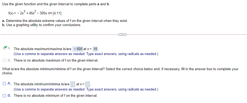  Use the given function and the given interval to complete parts