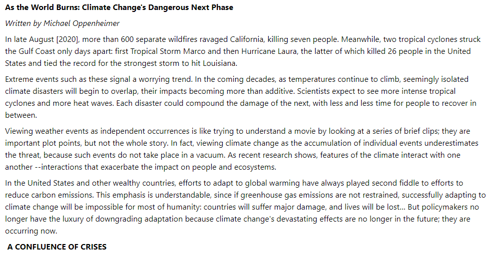As the World Burns: Climate Change's Dangerous Next Phase Written by