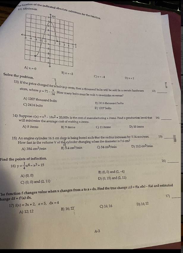 I need work shown for all. 12) Minimum he location of the