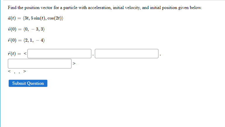  Find the position vector for a particle with acceleration, initial velocity,