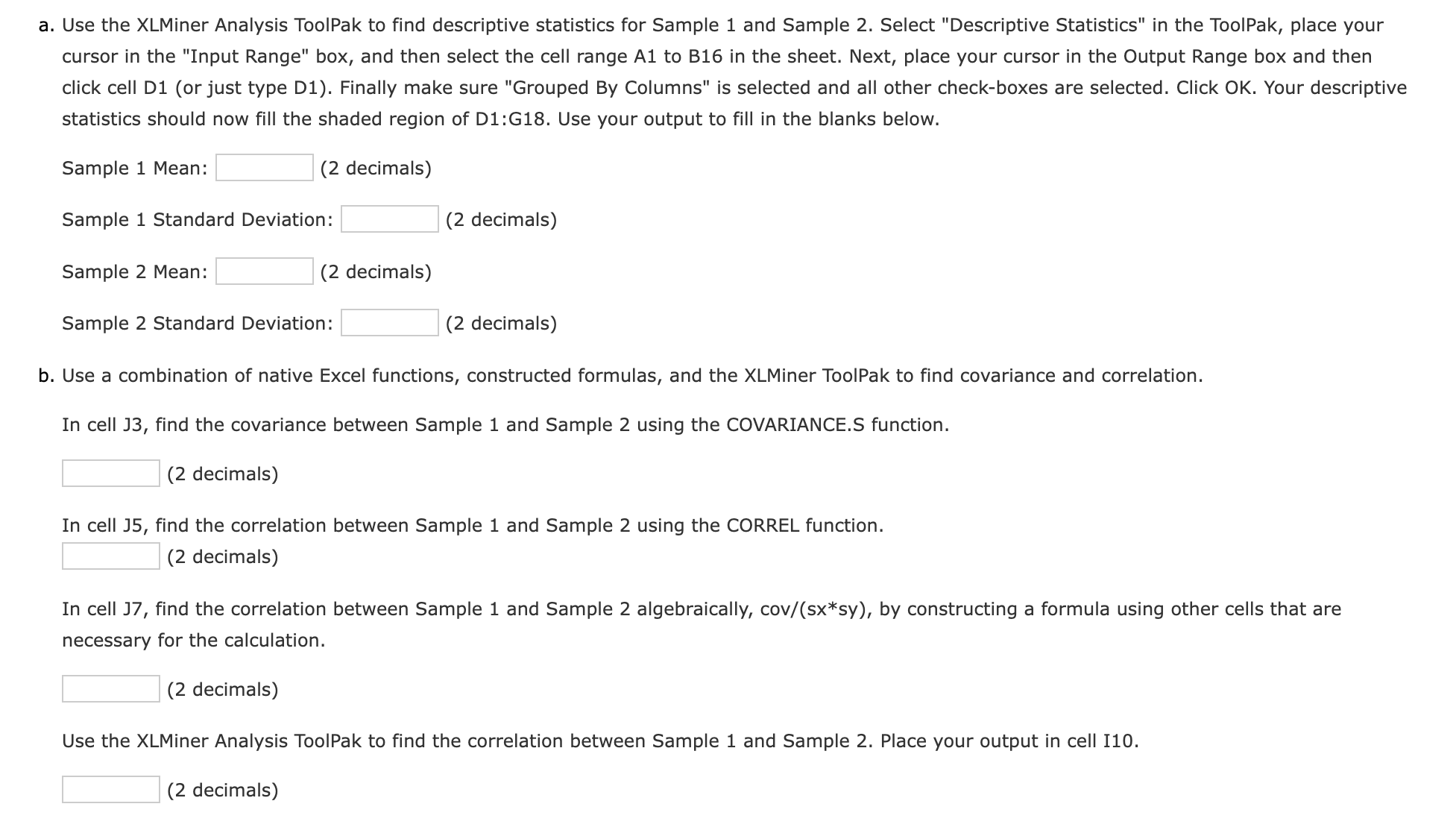 spreadsheet. K E J L H B C D F G Covariance