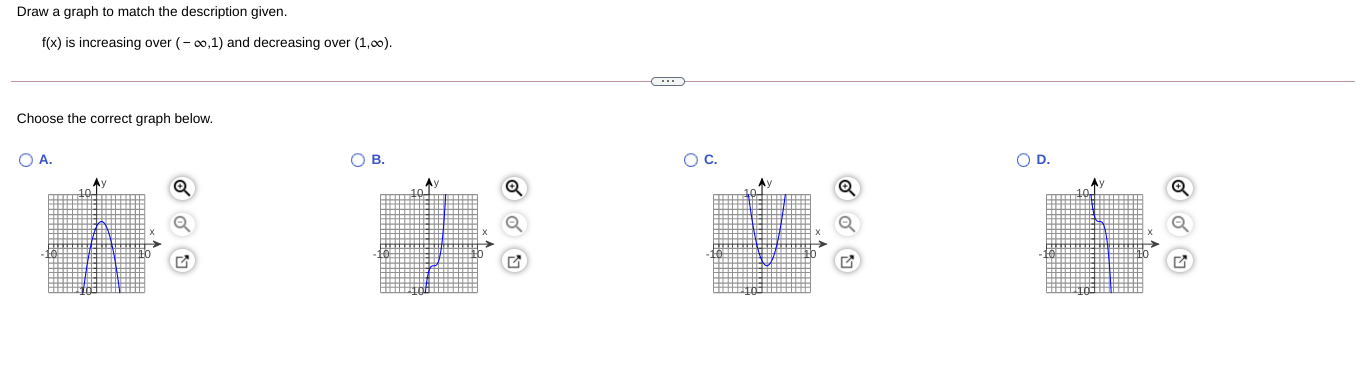 Draw a graph to match the description given. f(x) is increasing