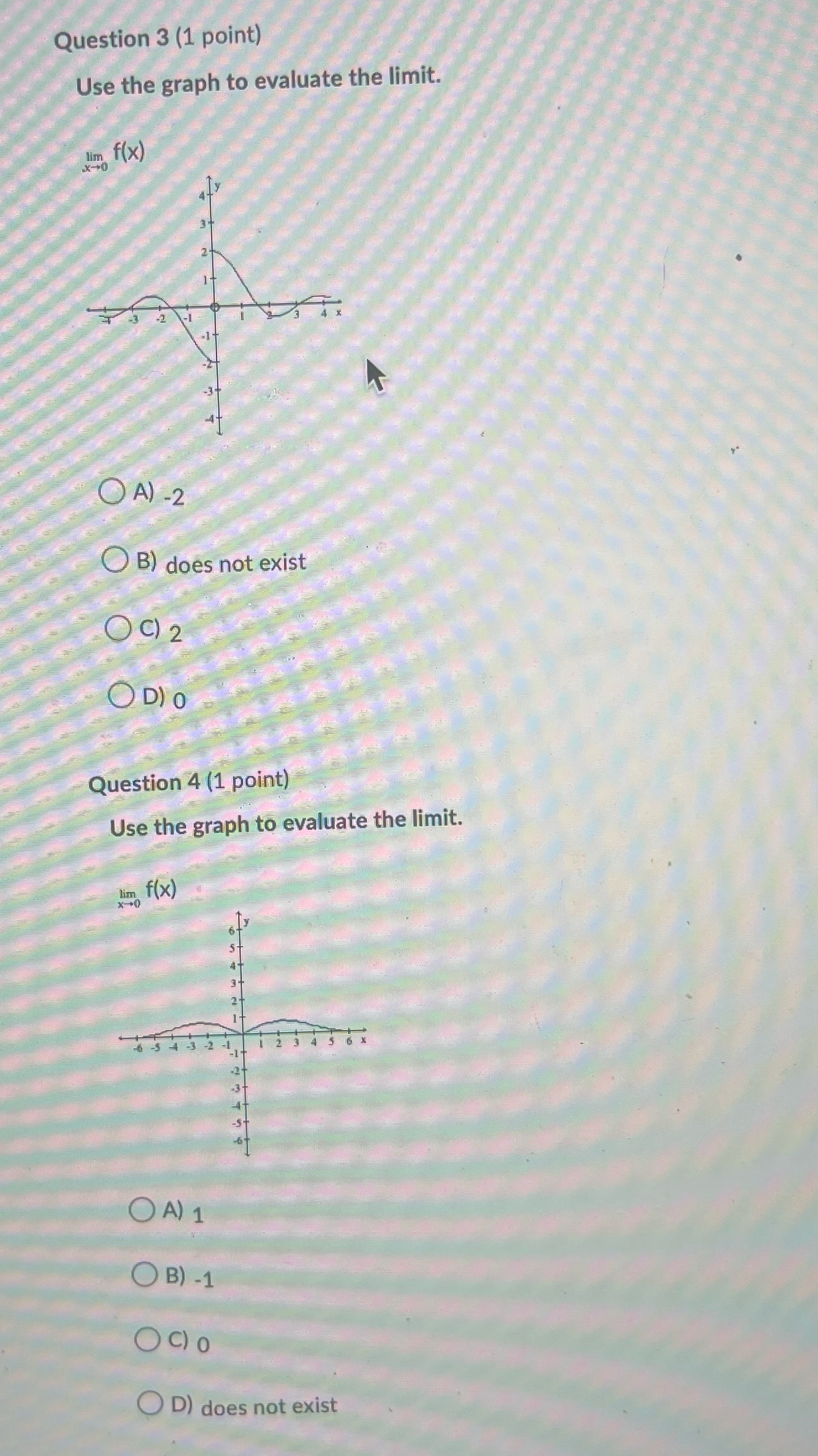  Question 3 (1 point) Use the graph to evaluate the limit.