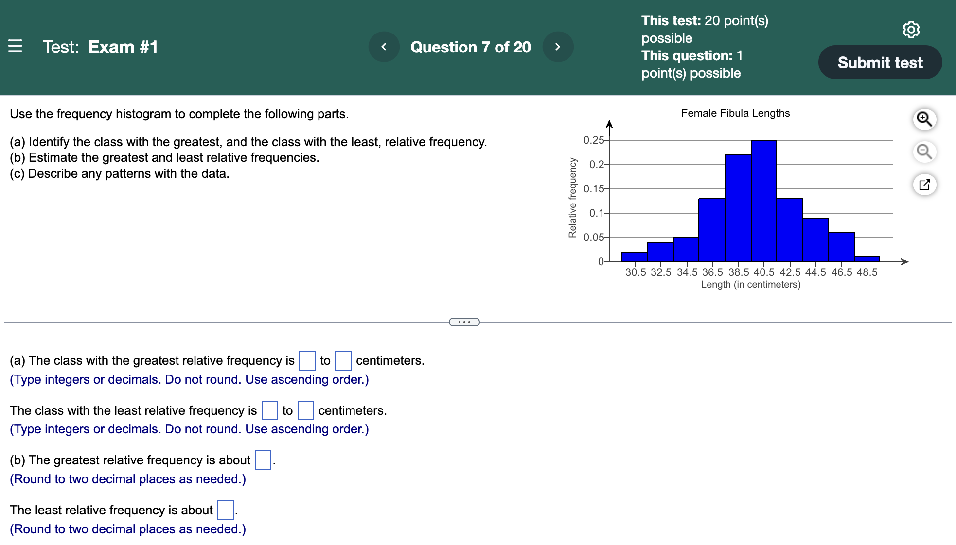 Test: Exam #1 Question 7 of 20 This test: 20 point(s) possible