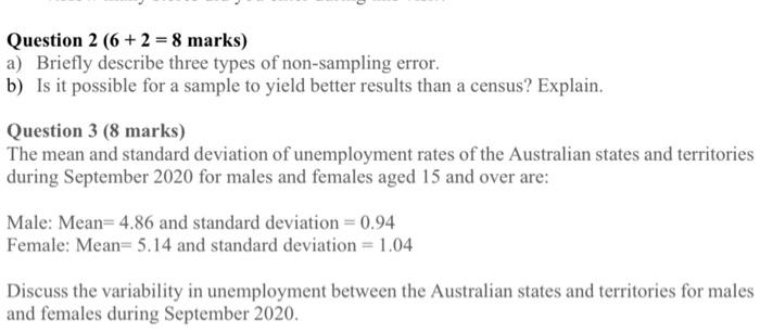 marks} a} Briey describe three types of non~sampling error. b} Is it