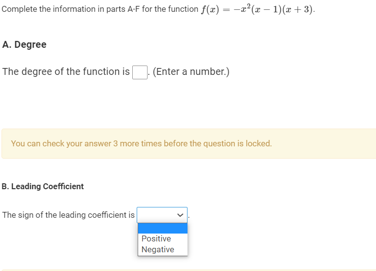 Complete the information in parts AF for the function x) =