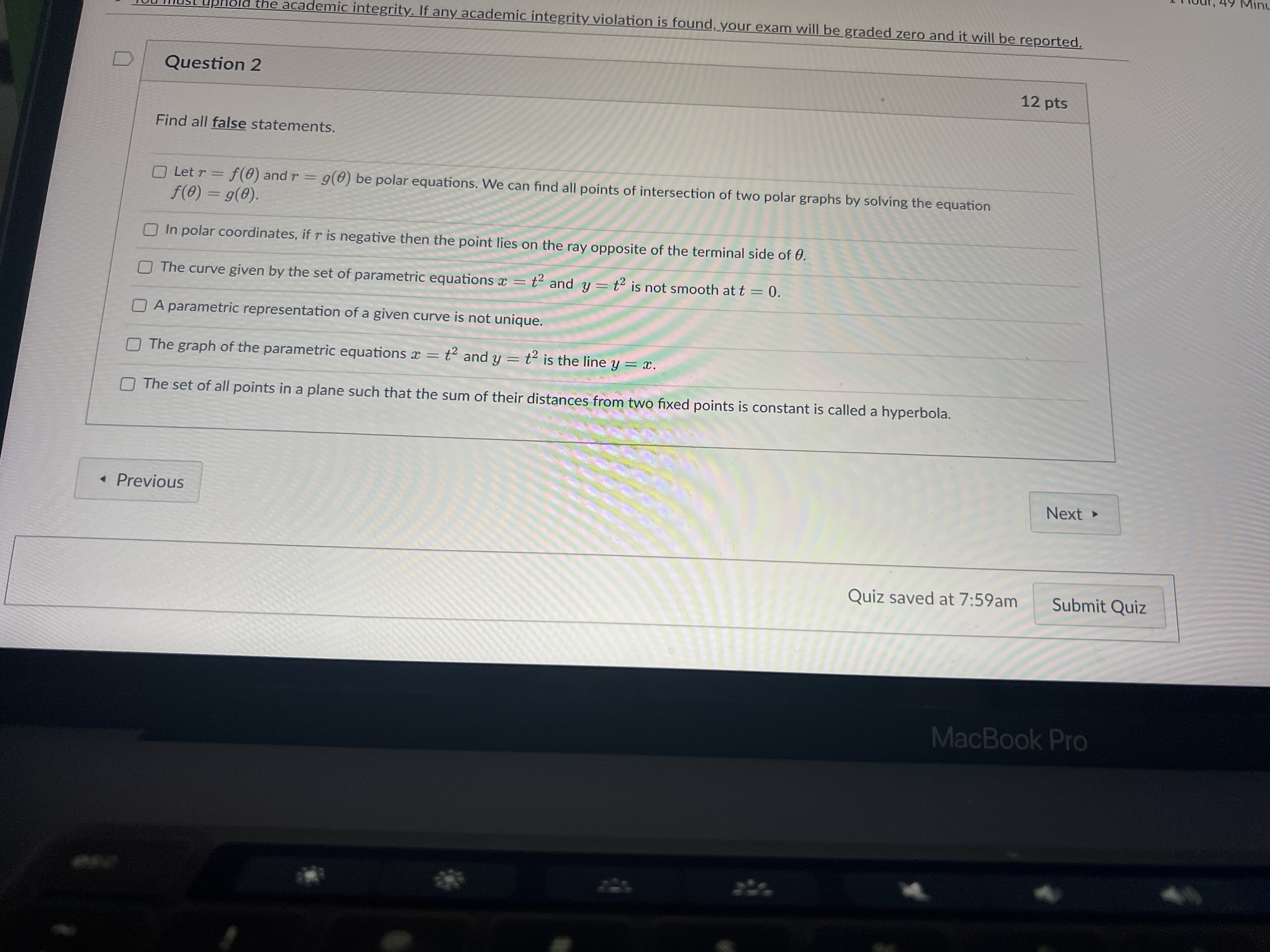 12 pts Find all false statements. Let r = f(0) and r