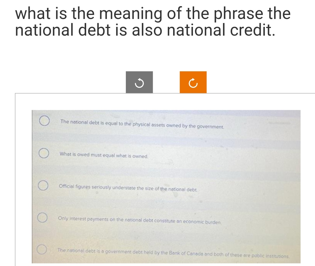 national debt is also national credit. O The national debt is equal