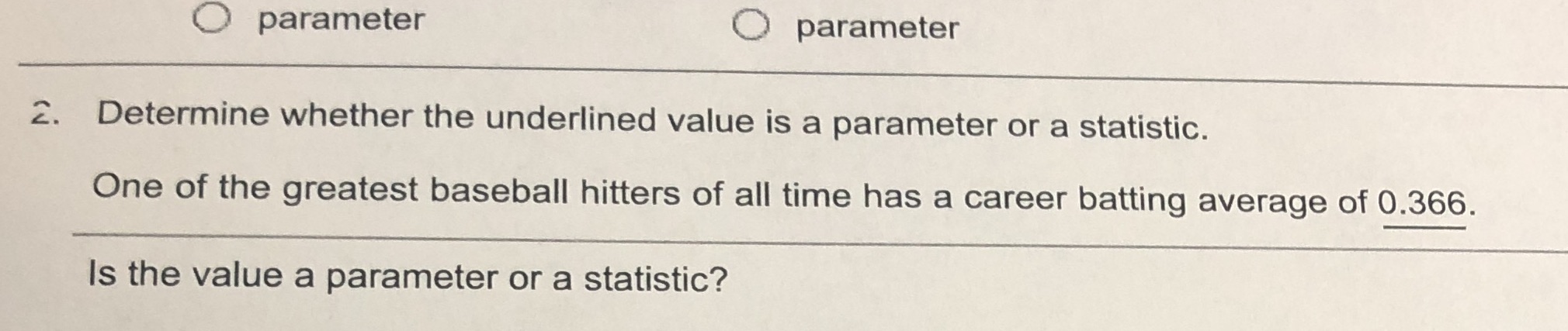  O parameter O parameter 2. Determine whether the underlined value is