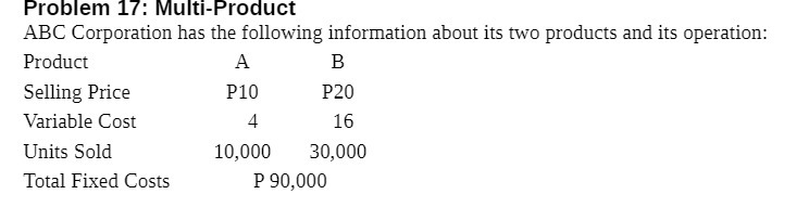 two products audits operation: Product A B Selling Price Pl P2 Variable