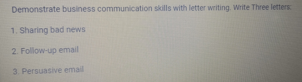 Please help me in this.. Need three letters... one for every topic