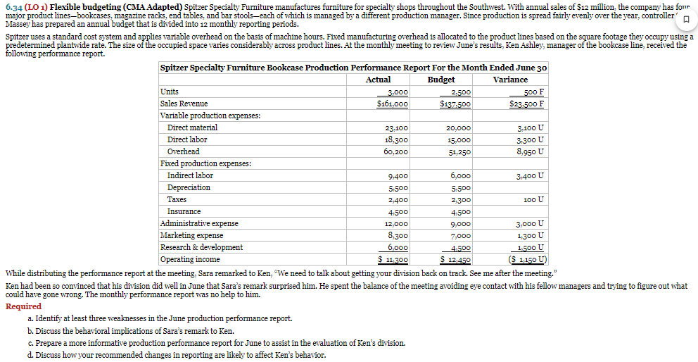 Review Problem 6.34 in your textbook. Using the questions provided as a