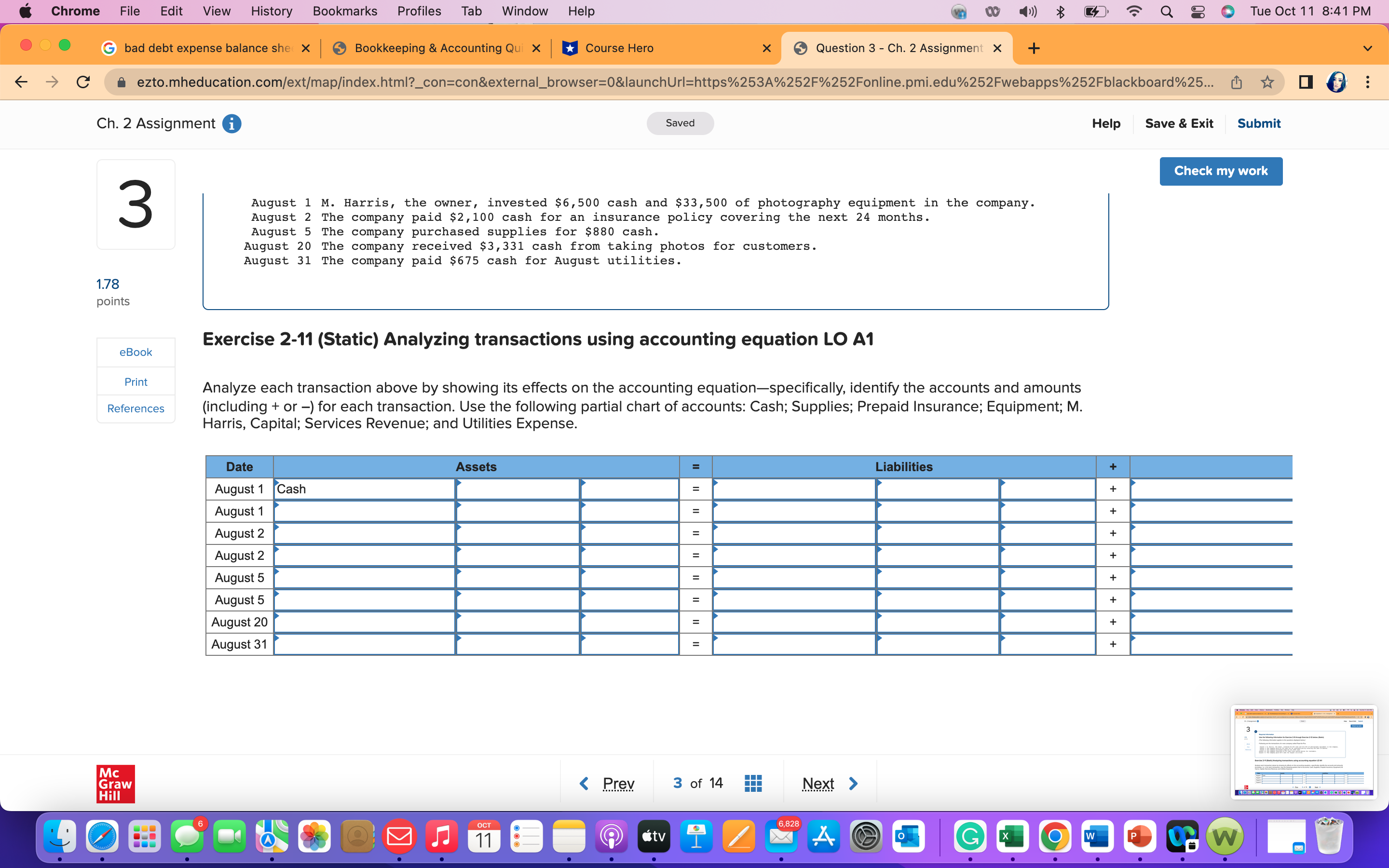 B Q 9 0 Tue Oct 11 8:41 PM O O G
