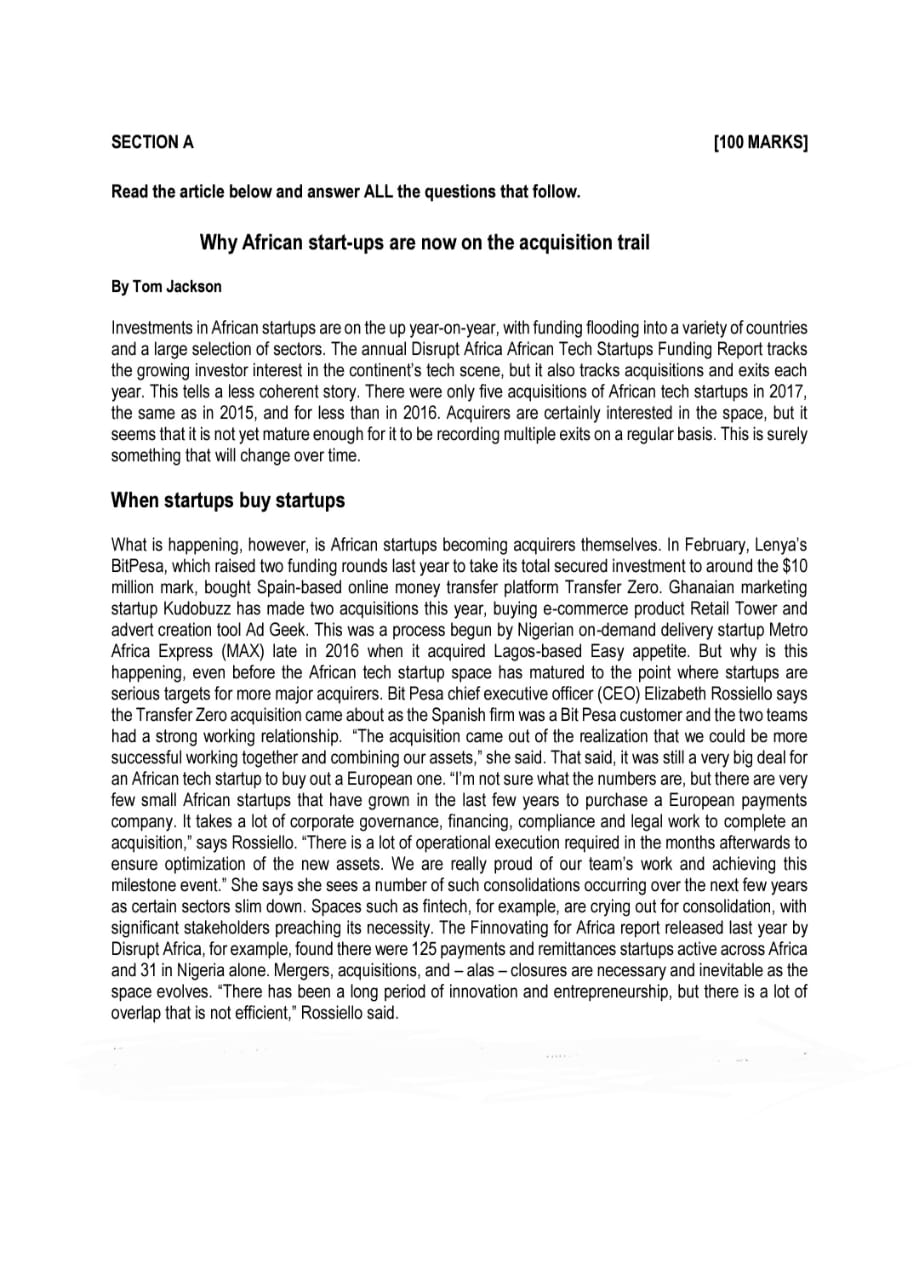  SECTION A [100 MARKS] Read the article below and answer ALL