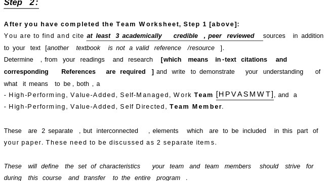  Step 2: After you have completed the Team Worksheet, Step 1