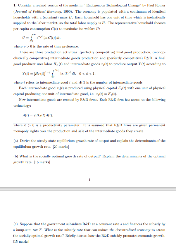 Please help 1. Consider a revised version of the model in "