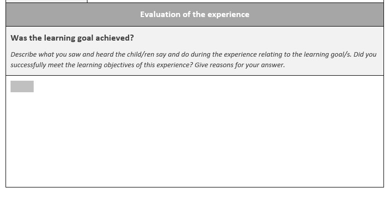 small group for 3-5 yODemonstrated the ability to evaluate a creative experience
