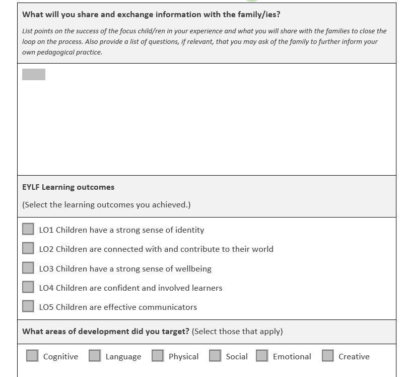 opportunities to gather feedback from colleagues, families and children.Using and expanding on