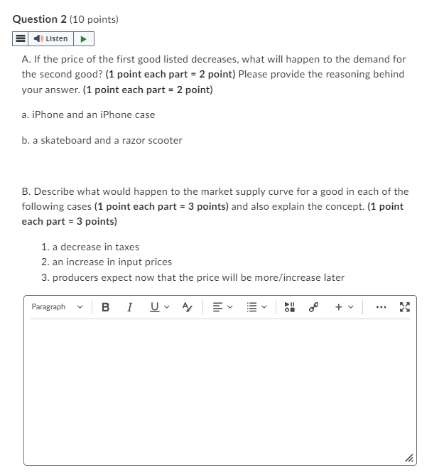  Question 2 (10 points) (] Duscen | p | A_ If