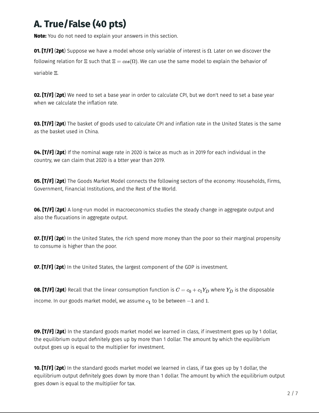 Just T/F 1-10 A. True/False (40 pts) Note: You do not need