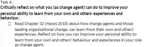 Task 4: Critically reflect on what you (as change agent) can
