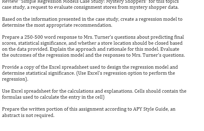 Review Simple Regression Models Case Study: Mystery shoppers for this topics