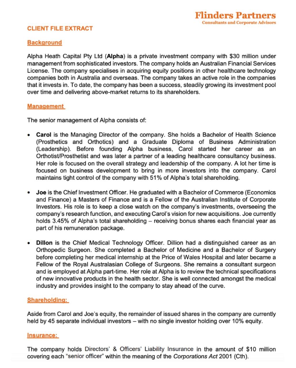 provide Alpha with disclosure under Chapter 6 D ofthe Corporations Act? b.