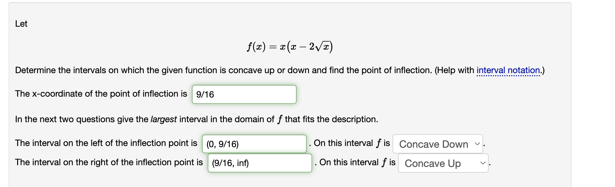 given function is concave up or down and find the point of