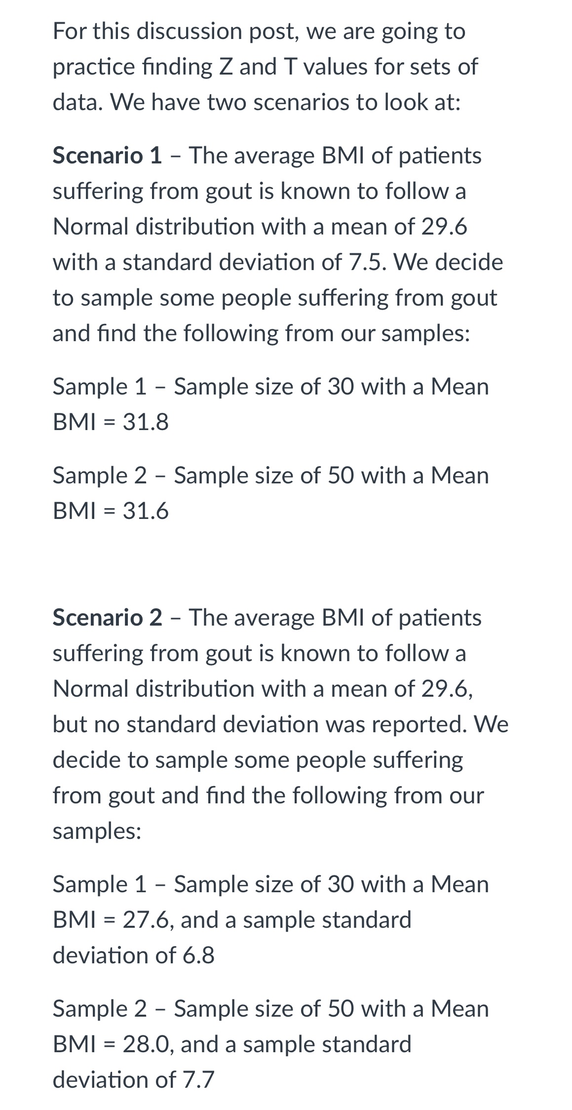 For this discussion post, we are going to practice nding Z