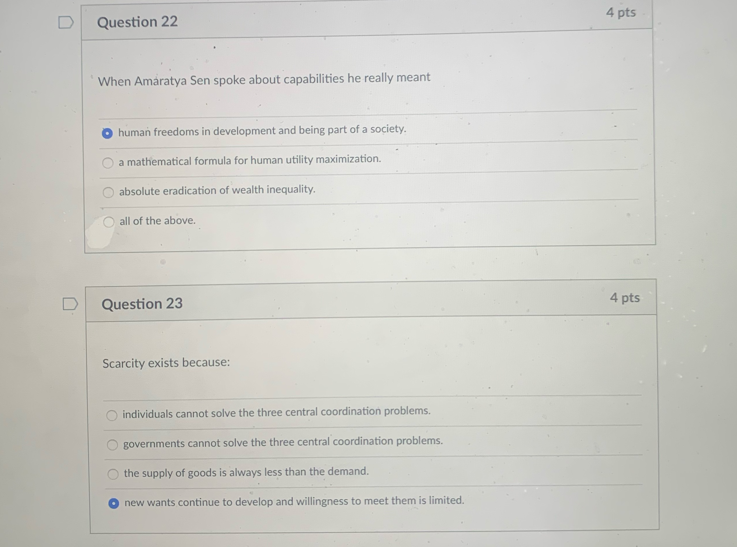 Please confirm on this D Question 22 4 pts When Amaratya Sen